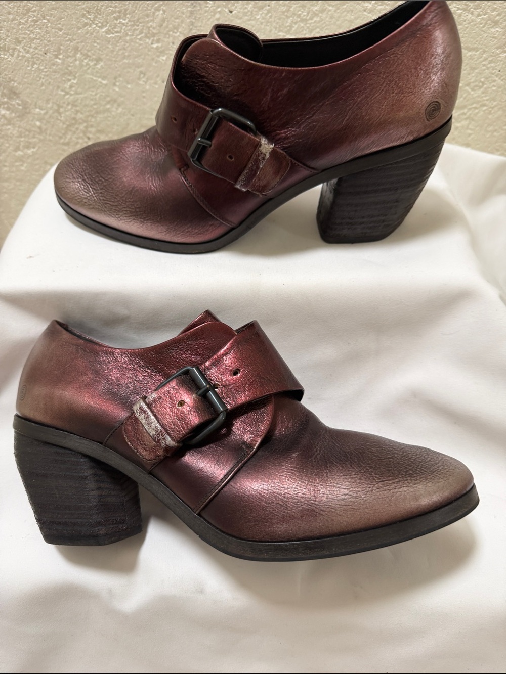 Marsell Metallic Bordeaux Buckle Block-Heel Shoes